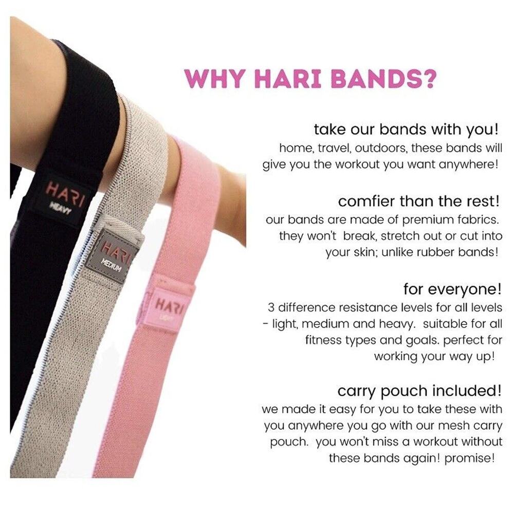 Hari Living Set of 3 Fabric Resistance Body Bands - Long Stretchy Resistance Ban - Picture 3 of 6